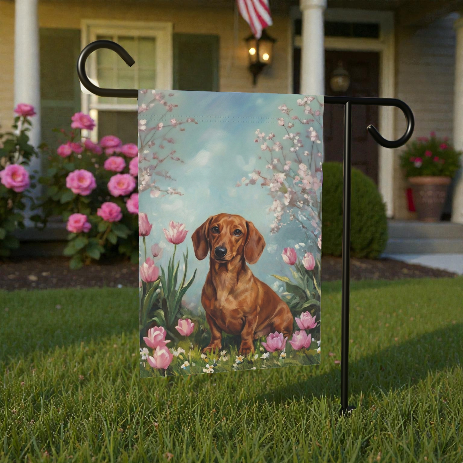 Dachshund in the Tulips Spring Garden Flag - Image 6