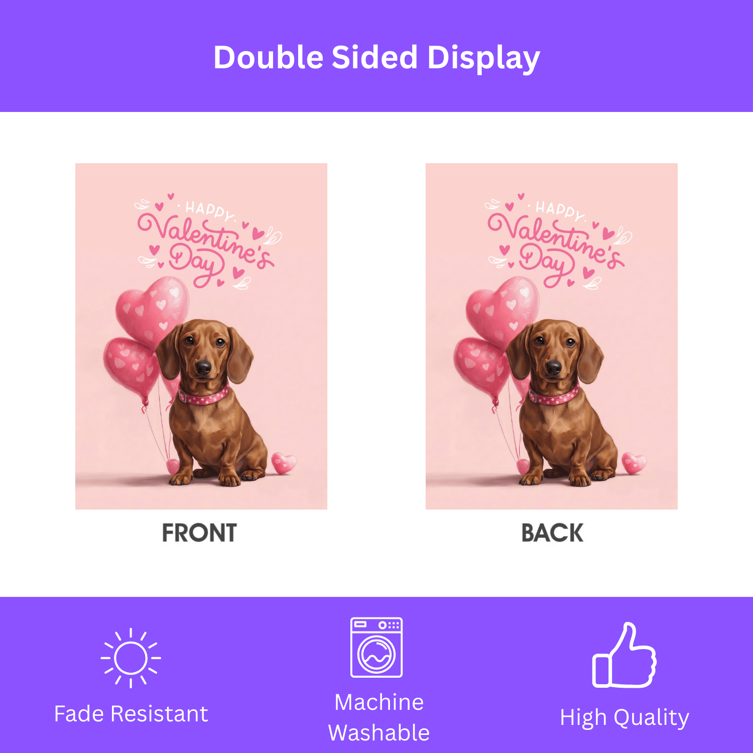 Dachshund Happy Valentine's Day Garden Flag - Image 2