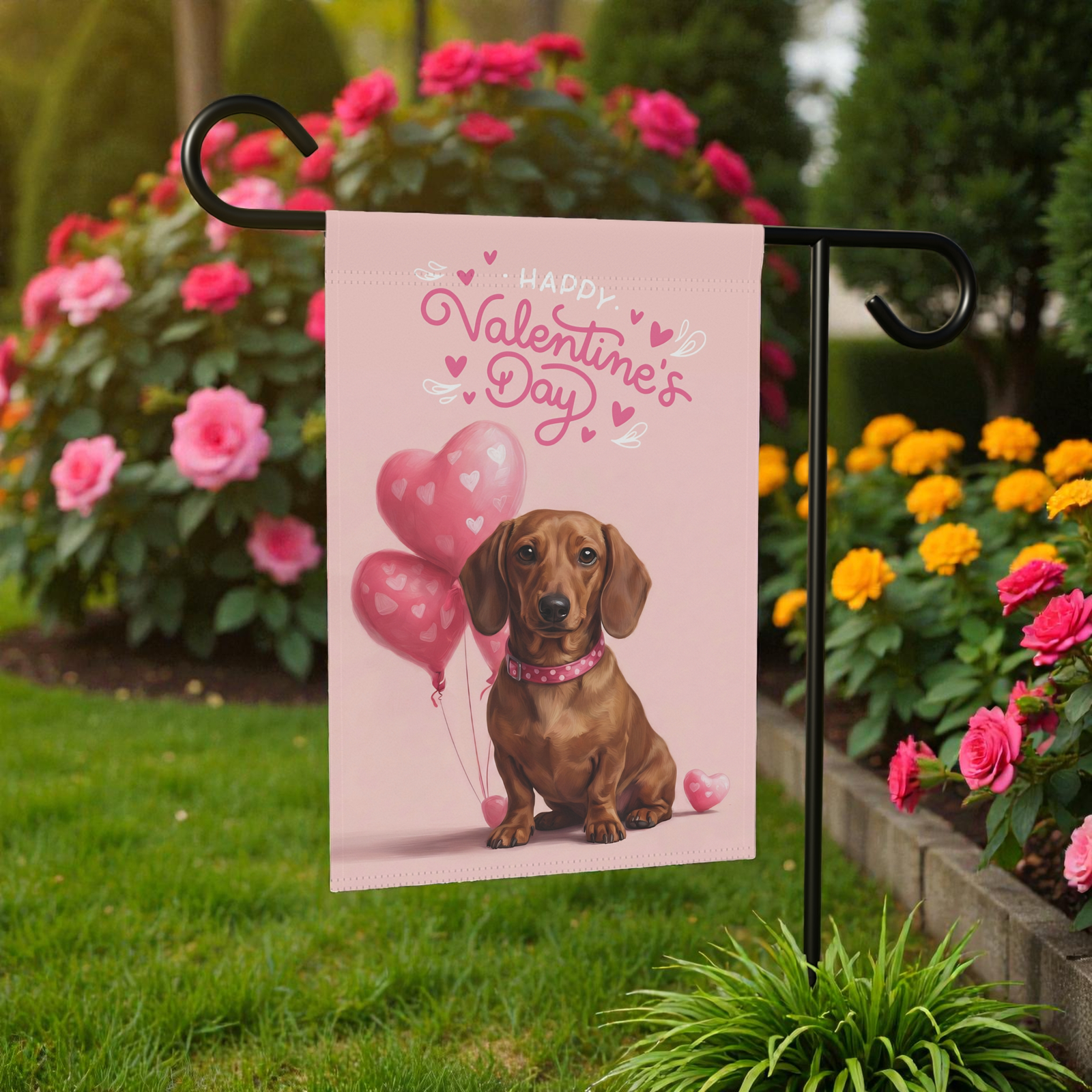 Dachshund Happy Valentine's Day Garden Flag