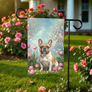 French Bulldog in the Tulips Spring Garden Flag