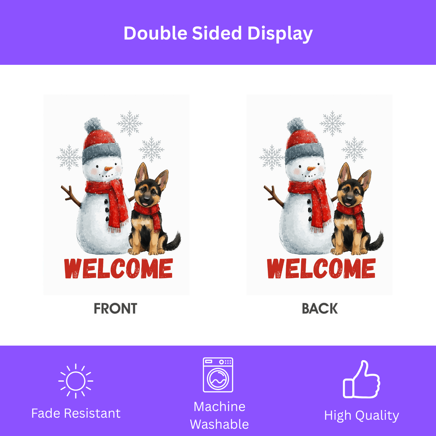 German Shepherd and Snowman Welcome Garden Flag - Image 2