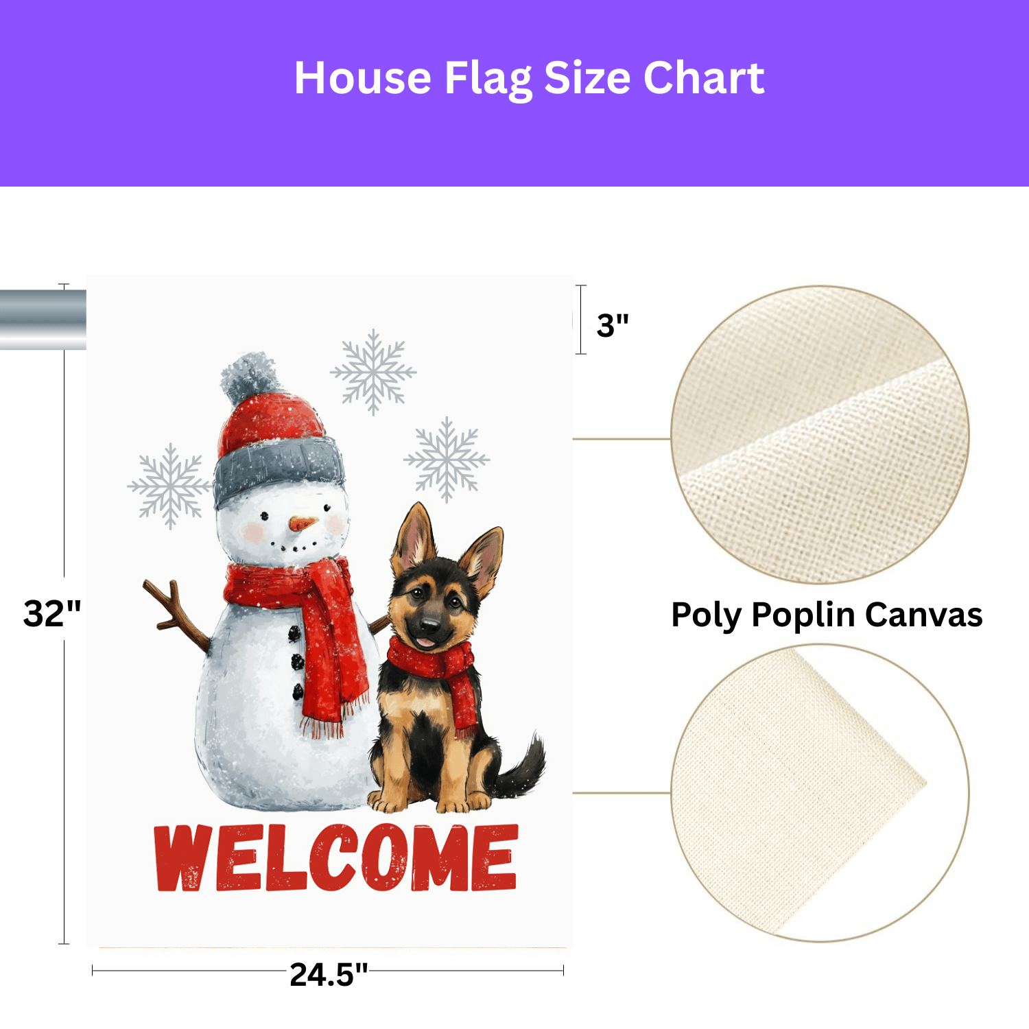 German Shepherd and Snowman Welcome Garden Flag - Image 3