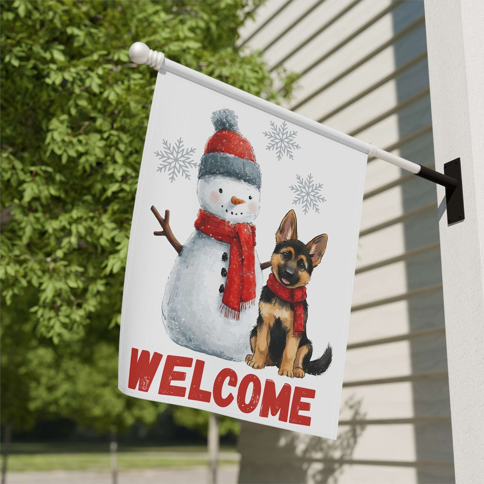 German Shepherd and Snowman Welcome Garden Flag - Image 8