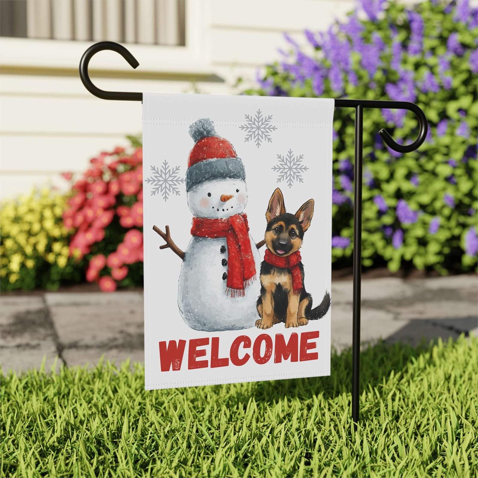German Shepherd and Snowman Welcome Garden Flag - Image 7