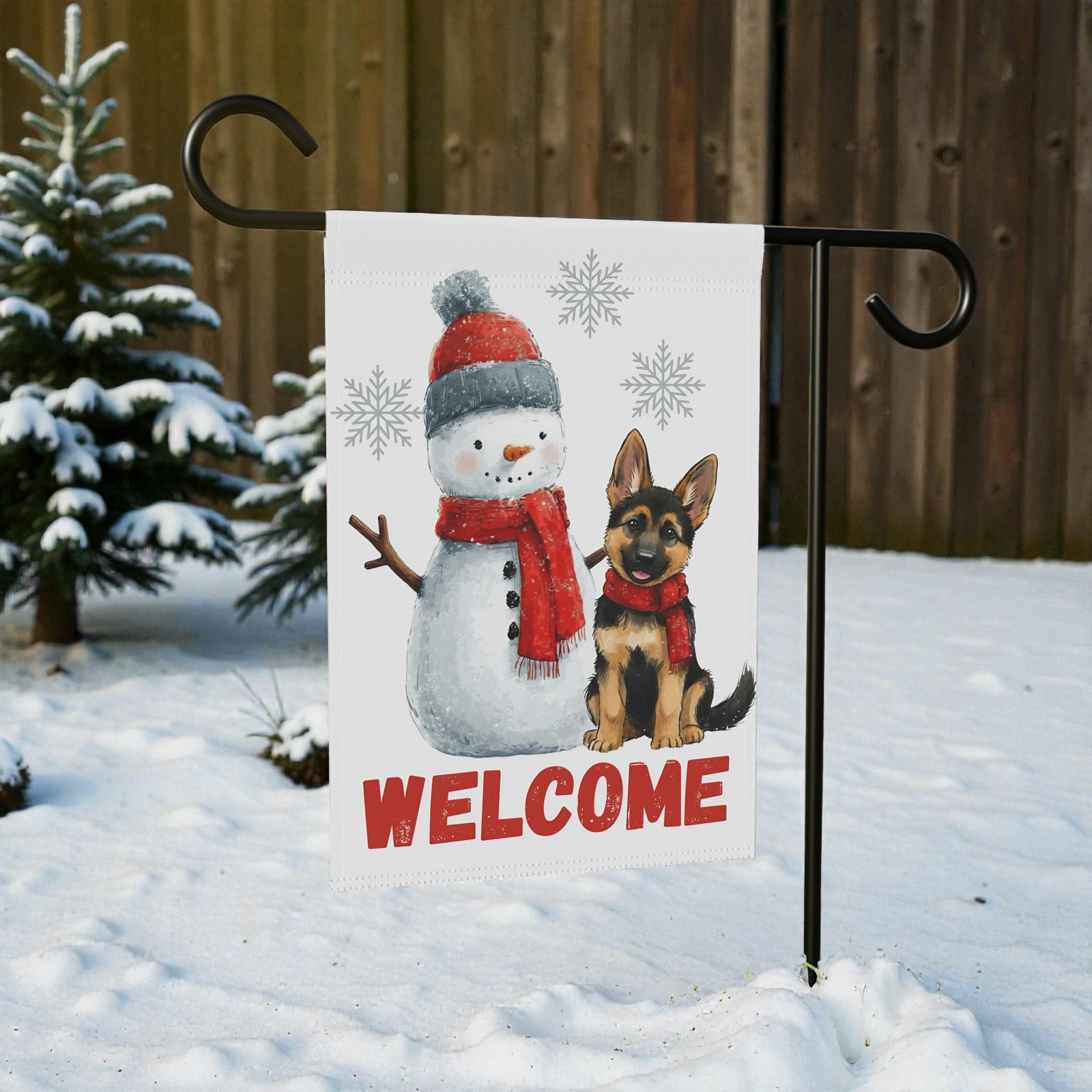 German Shepherd and Snowman Welcome Garden Flag - Image 5