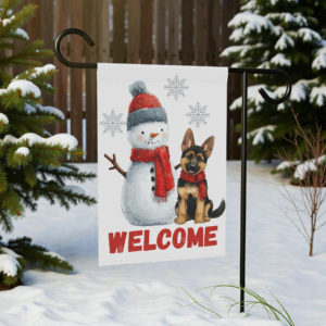 German Shepherd and Snowman Welcome Garden Flag