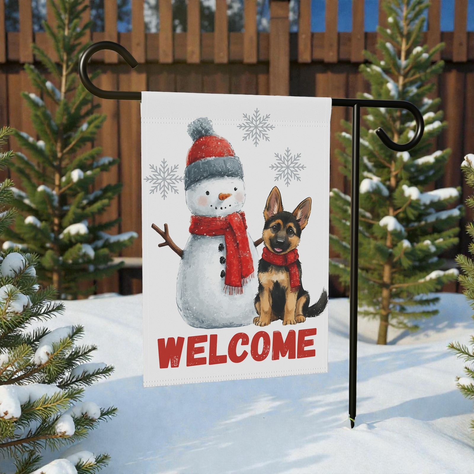 German Shepherd and Snowman Welcome Garden Flag - Image 6