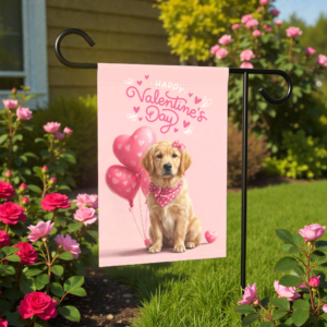 Golden Retriever Puppy Happy Valentine's Day Garden Flag