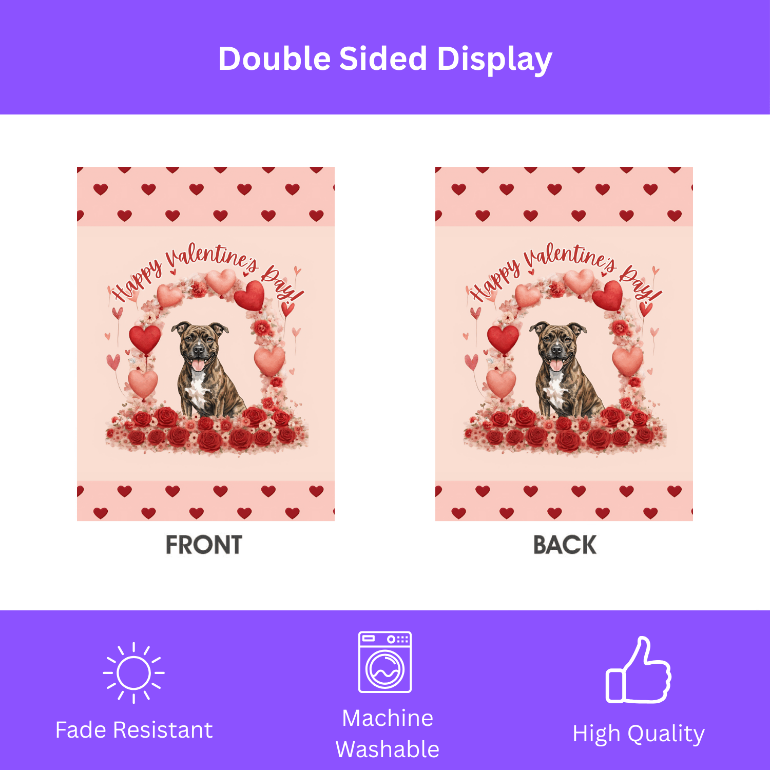 Valentine's Day Brindle Pit Bull Terrier Garden Flag - Image 2