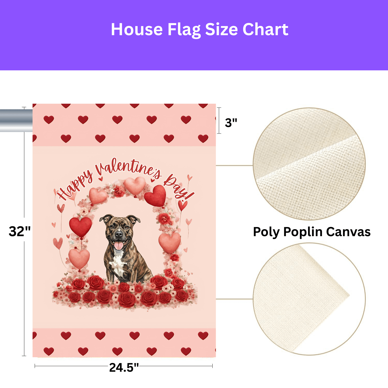 Valentine's Day Brindle Pit Bull Terrier Garden Flag - Image 3