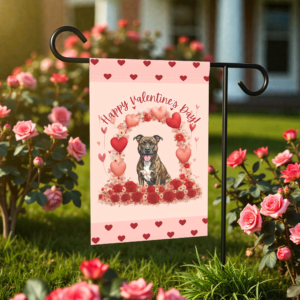 Valentine's Day Brindle Pit Bull Terrier Garden Flag