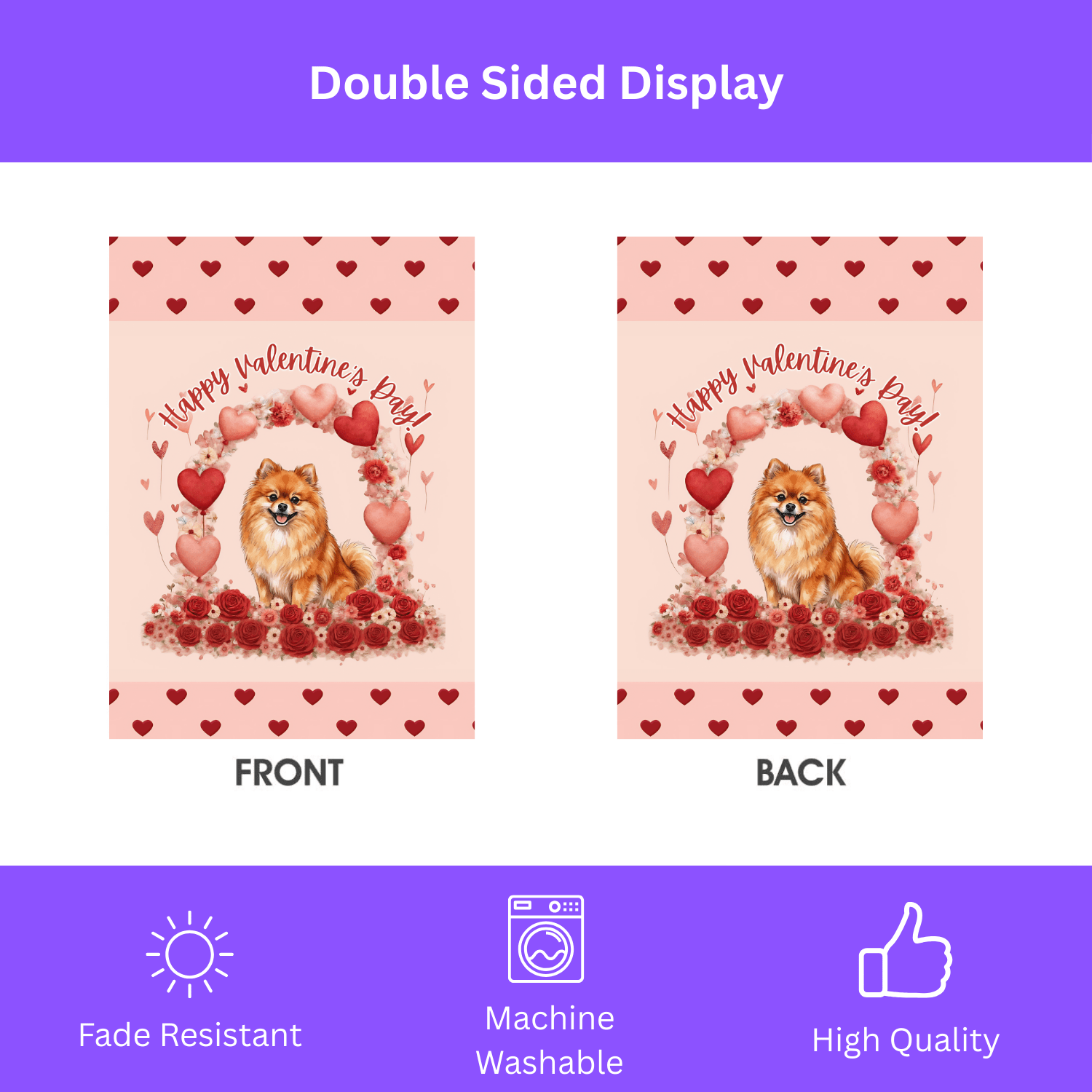Valentine's Day Pomeranian Garden Flag - Image 2