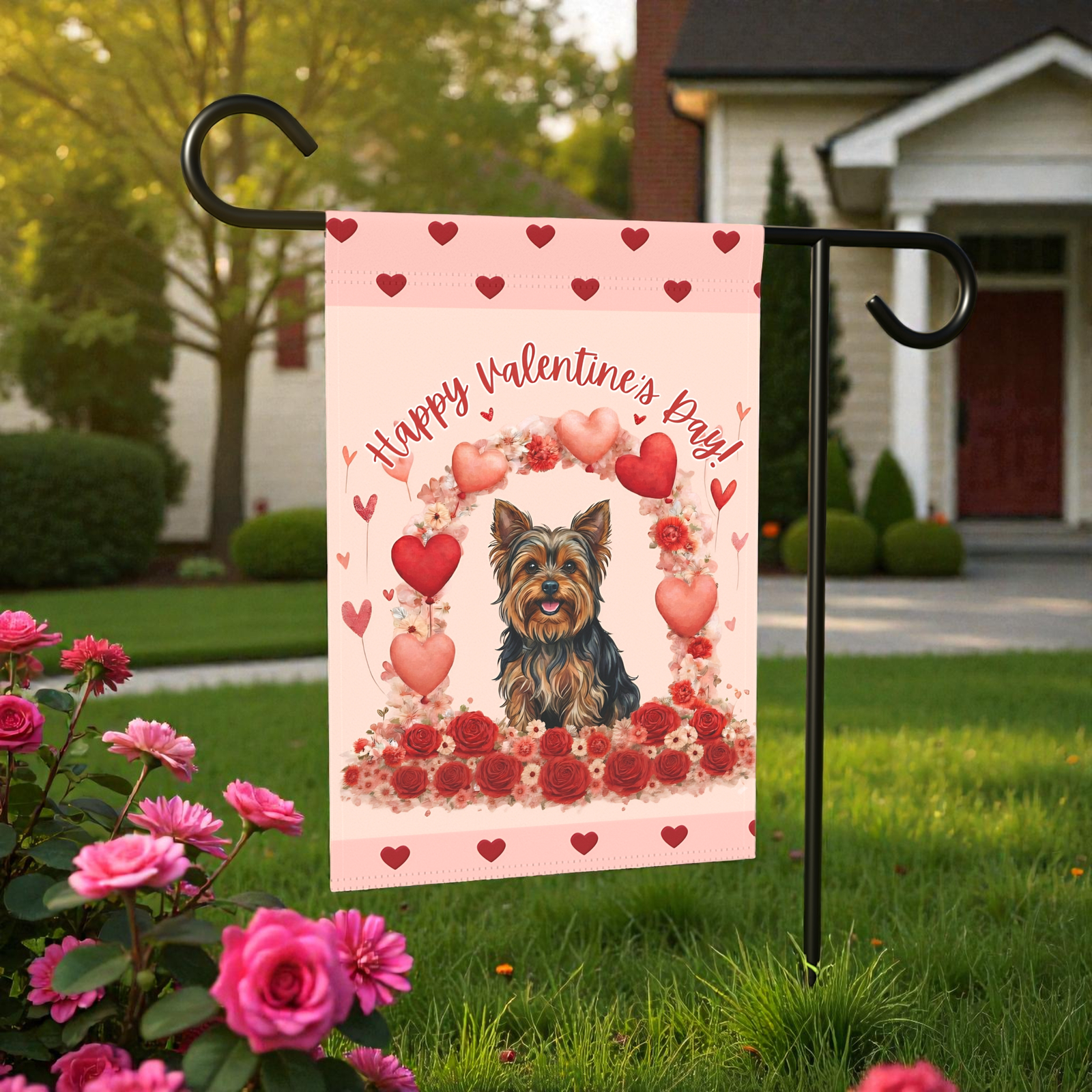 Valentine's Day Yorkshire Terrier Garden Flag