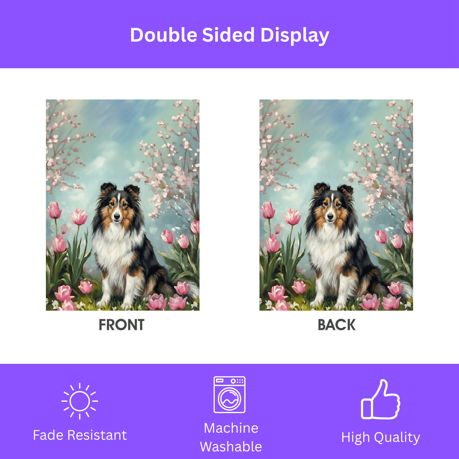 Sheltie in the Tulips Spring Garden Flag - Image 2