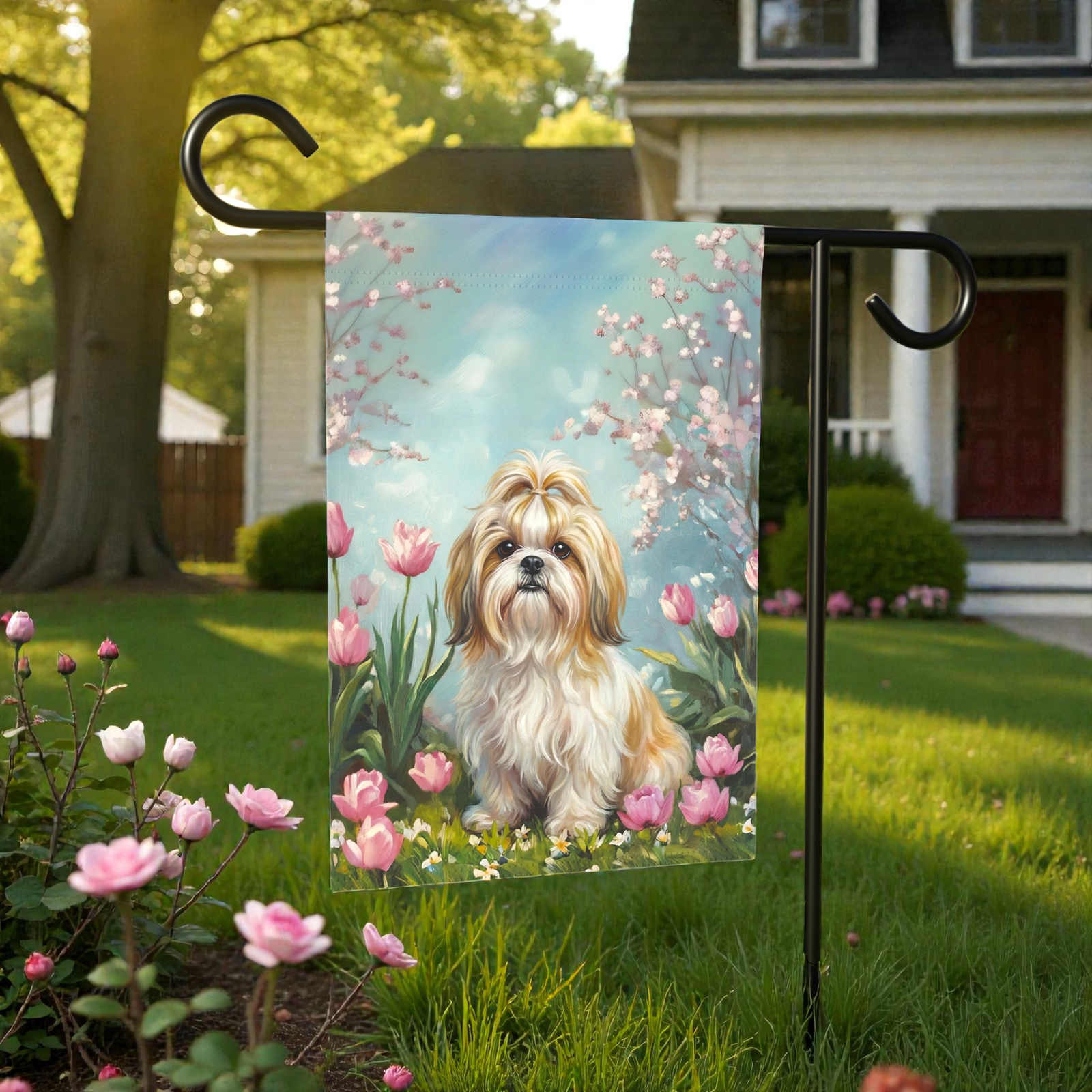 Shih Tzu in the Tulips Spring Garden Flags - Image 5