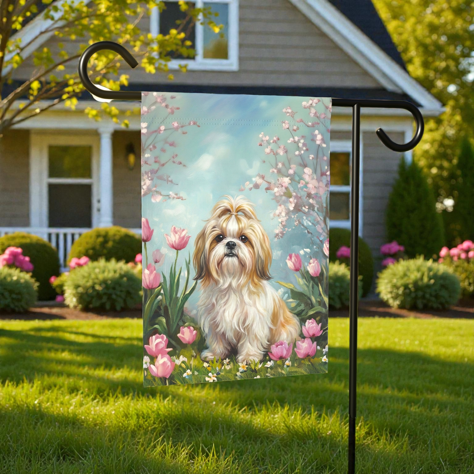 Shih Tzu in the Tulips Spring Garden Flags - Image 6