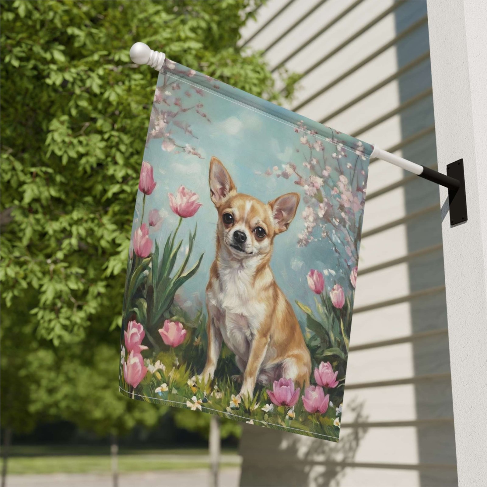 Short Hair Chihuahua in the Tulips Spring Garden Flag - Image 9