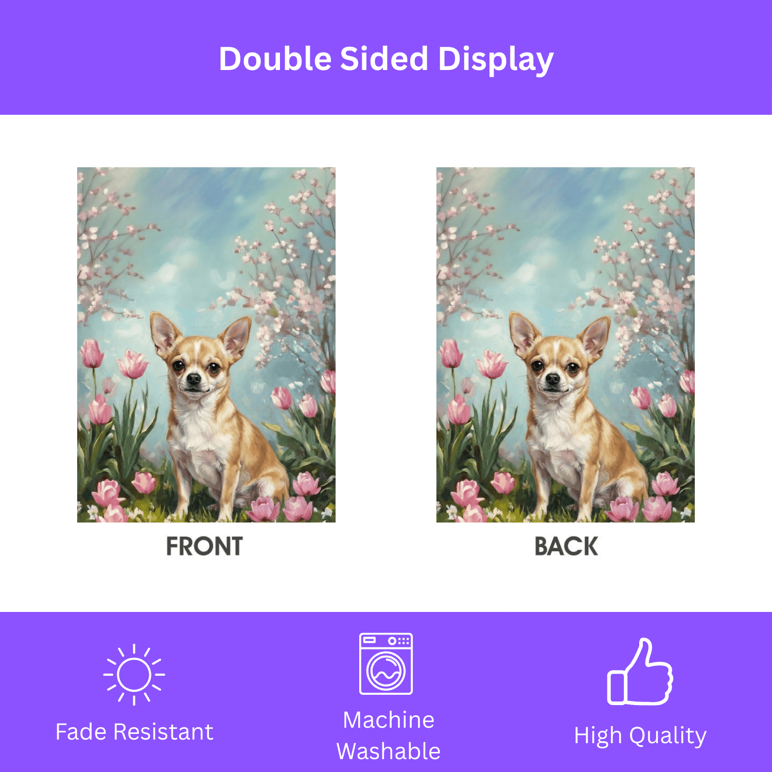 Short Hair Chihuahua in the Tulips Spring Garden Flag - Image 2