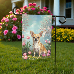 Short Hair Chihuahua in the Tulips Spring Garden Flag