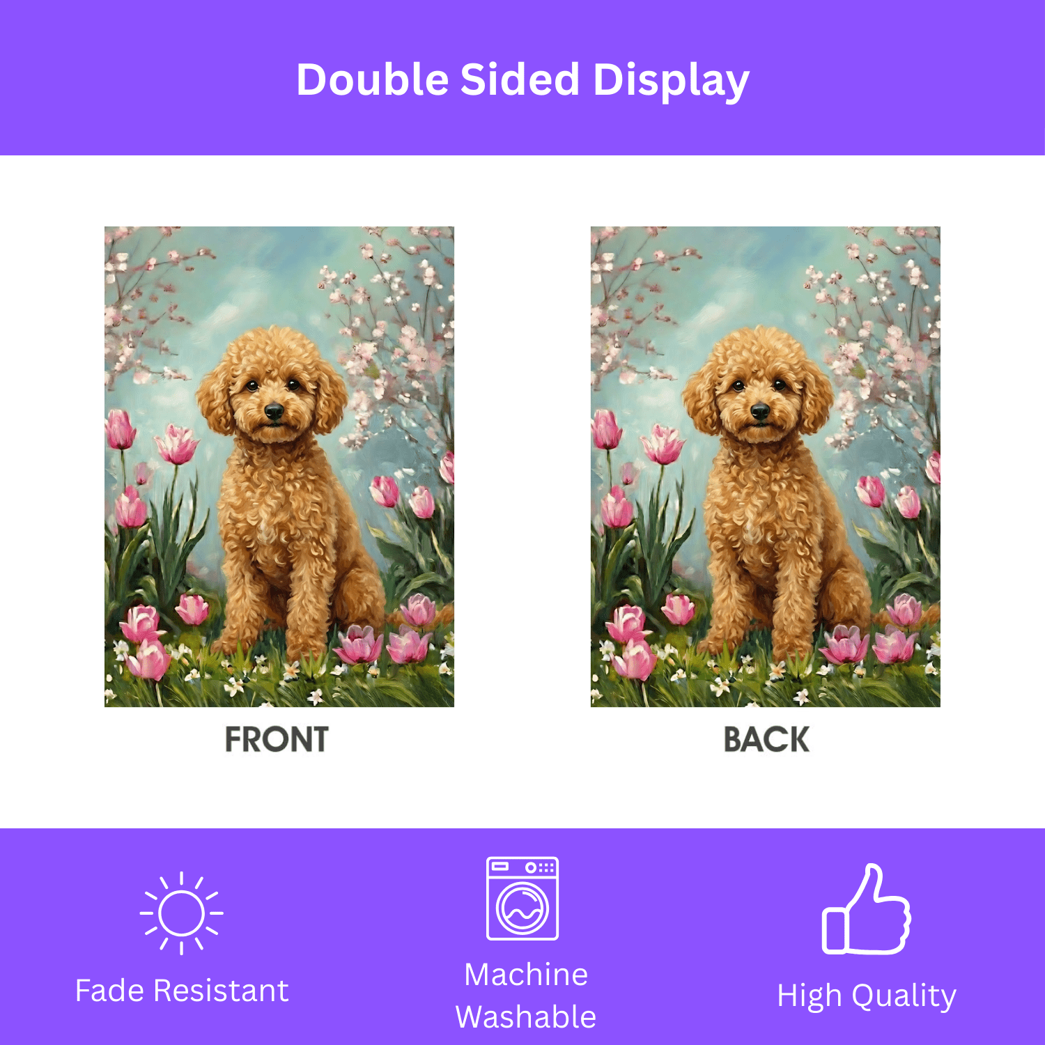 Toy Poodle in the Tulips Spring Garden Flag - Image 2