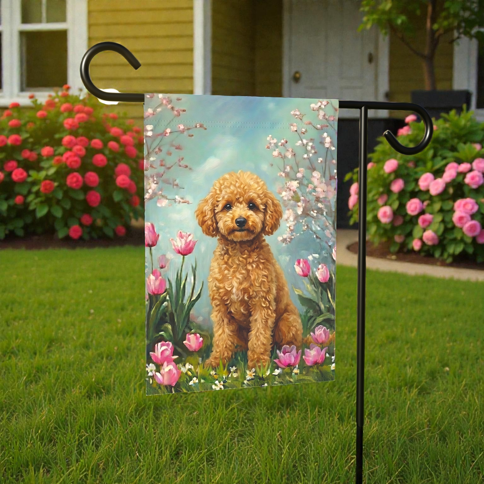 Toy Poodle in the Tulips Spring Garden Flag - Image 6