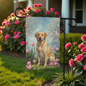Yellow Labrador Retriever in the Tulips Spring Garden Flag