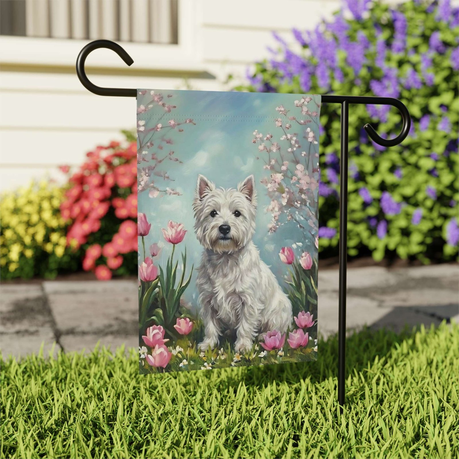 Westie in the Tulips Spring Garden Flag - Image 10