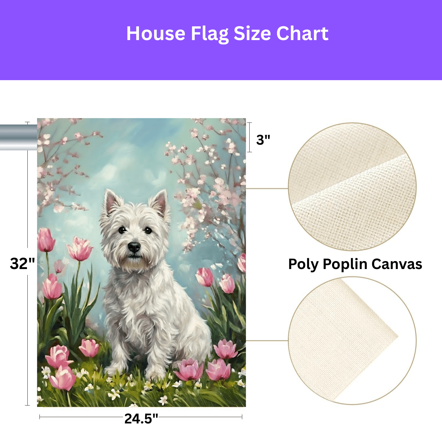 Westie in the Tulips Spring Garden Flag - Image 3