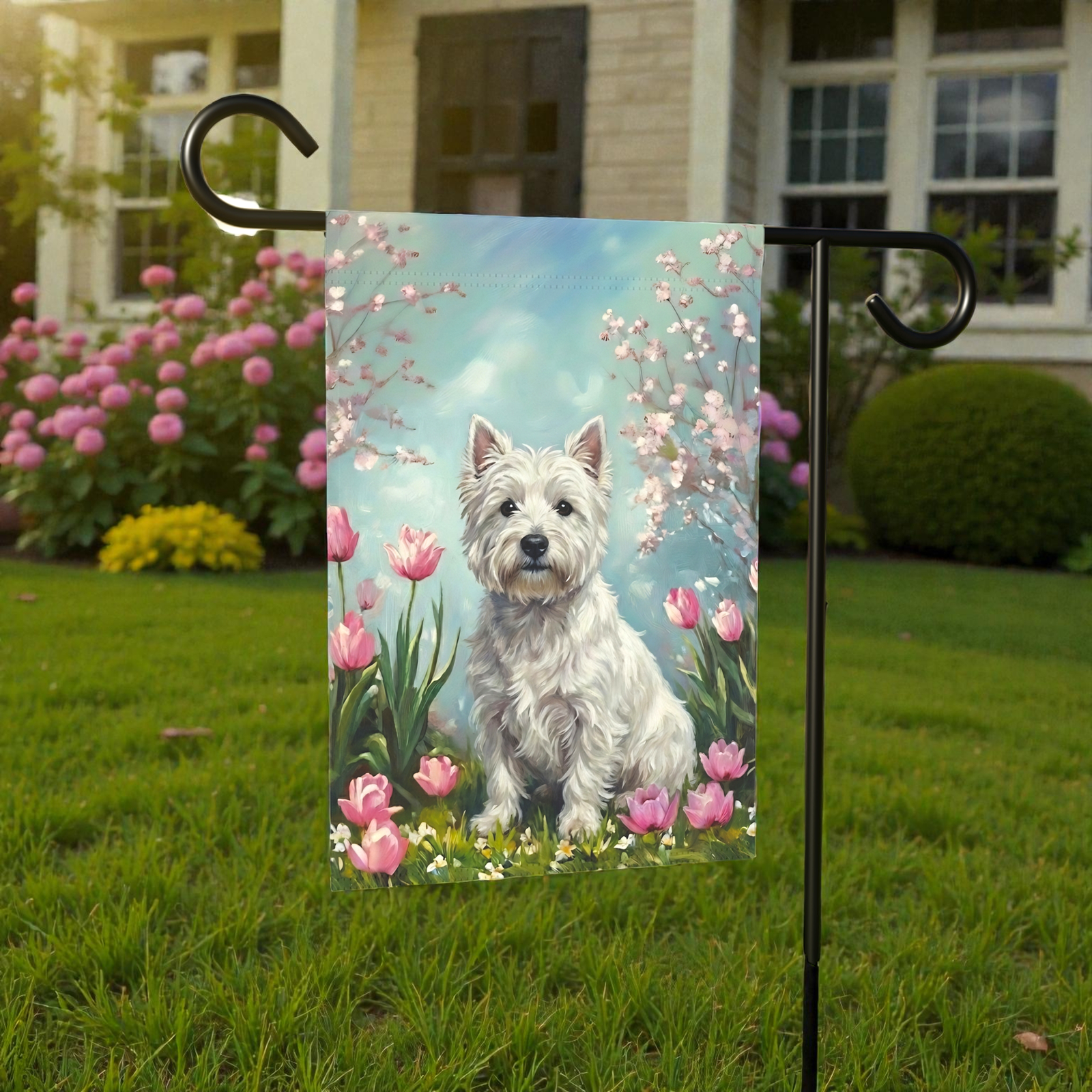 Westie in the Tulips Spring Garden Flag - Image 6