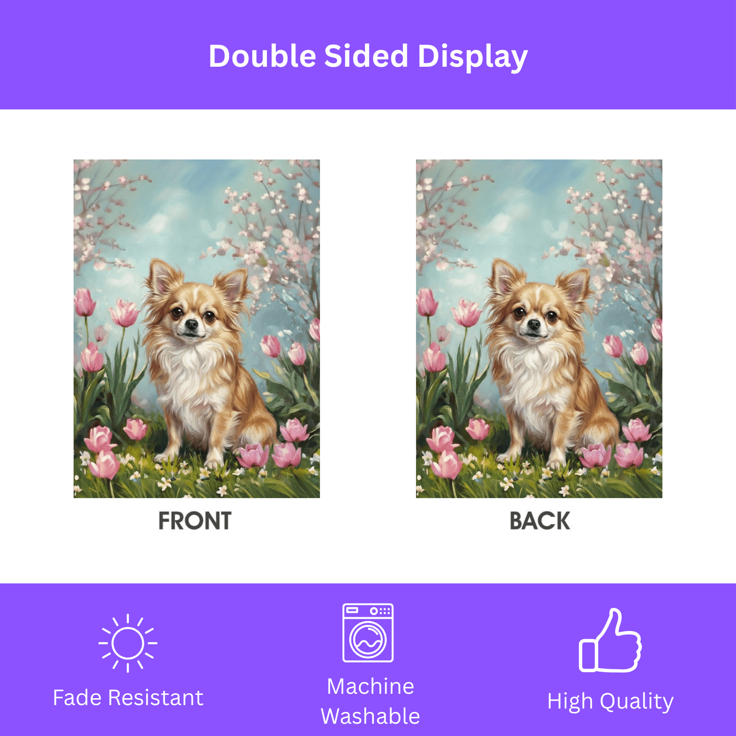 Long Hair Chihuahua in the Tulips Garden Flag - Image 2