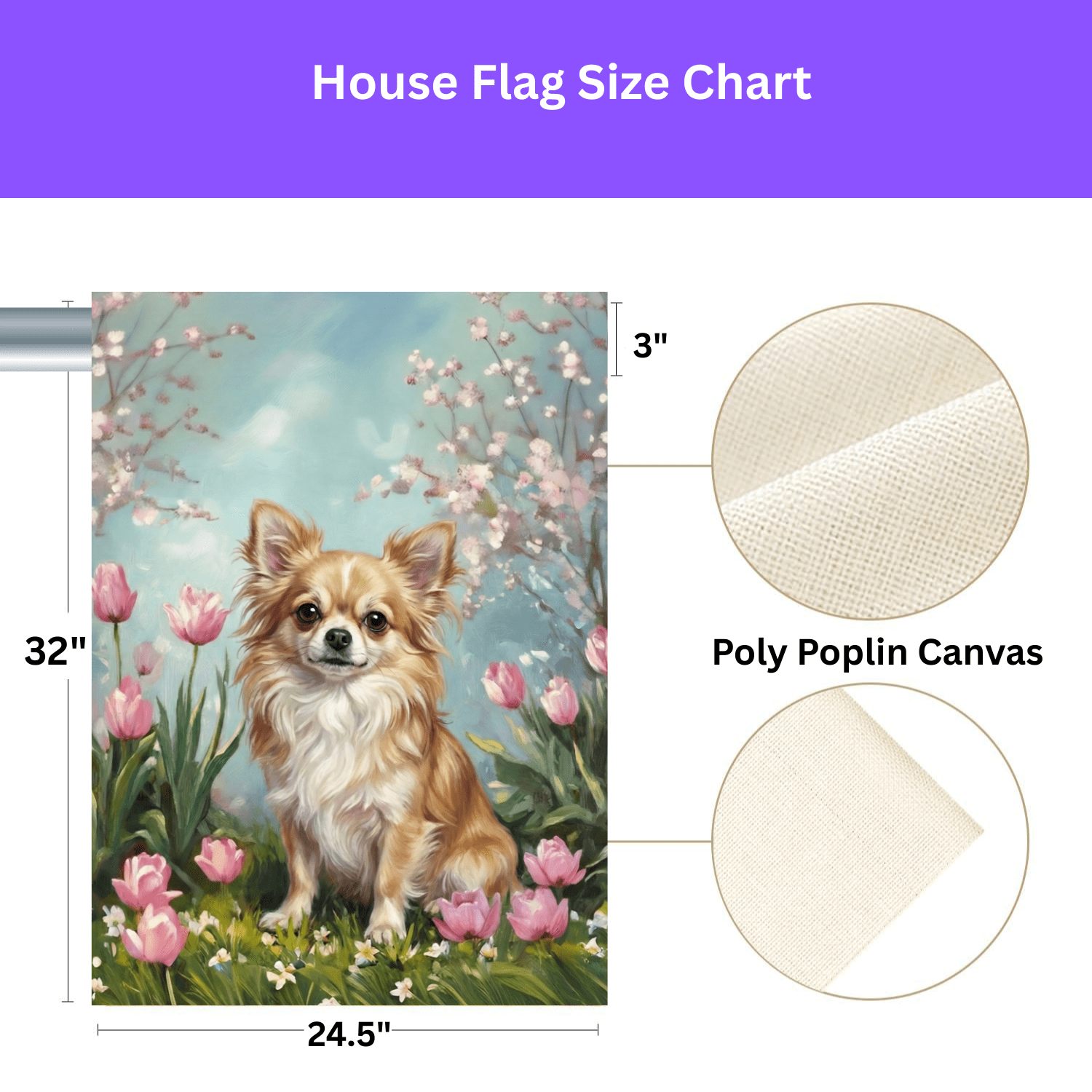 Long Hair Chihuahua in the Tulips Garden Flag - Image 3