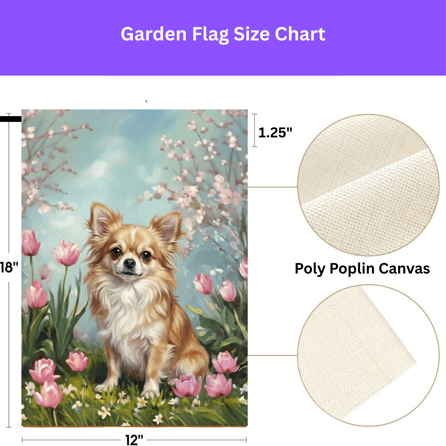 Long Hair Chihuahua in the Tulips Garden Flag - Image 4