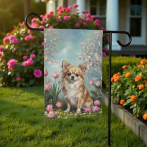 Long Hair Chihuahua in the Tulips Garden Flag
