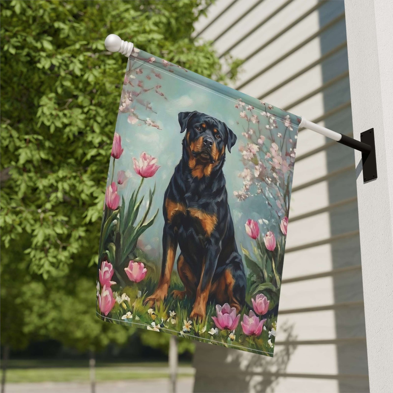 Rottweiler in the Tulips Spring Garden Flag - Image 9