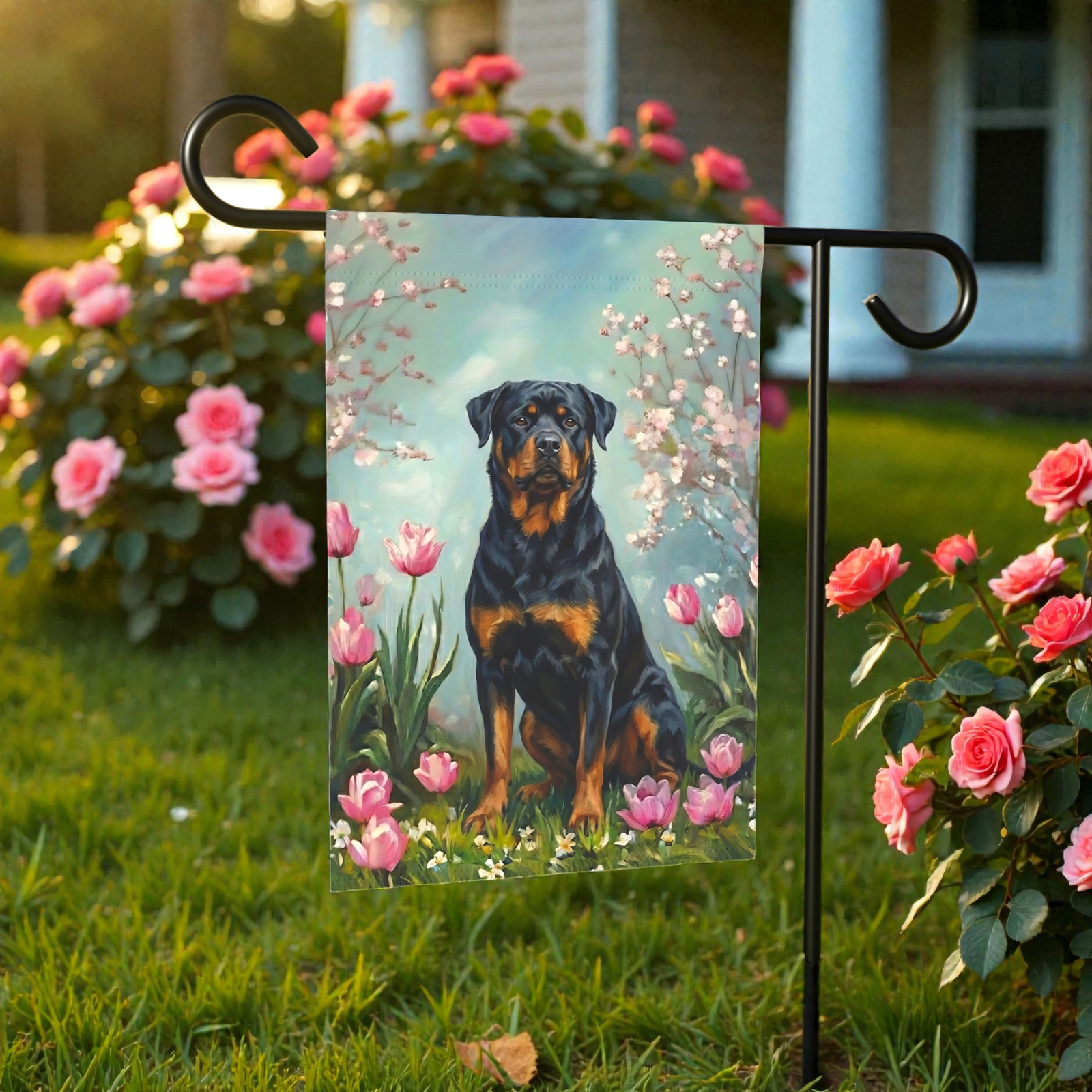 Rottweiler in the Tulips Spring Garden Flag - Image 7