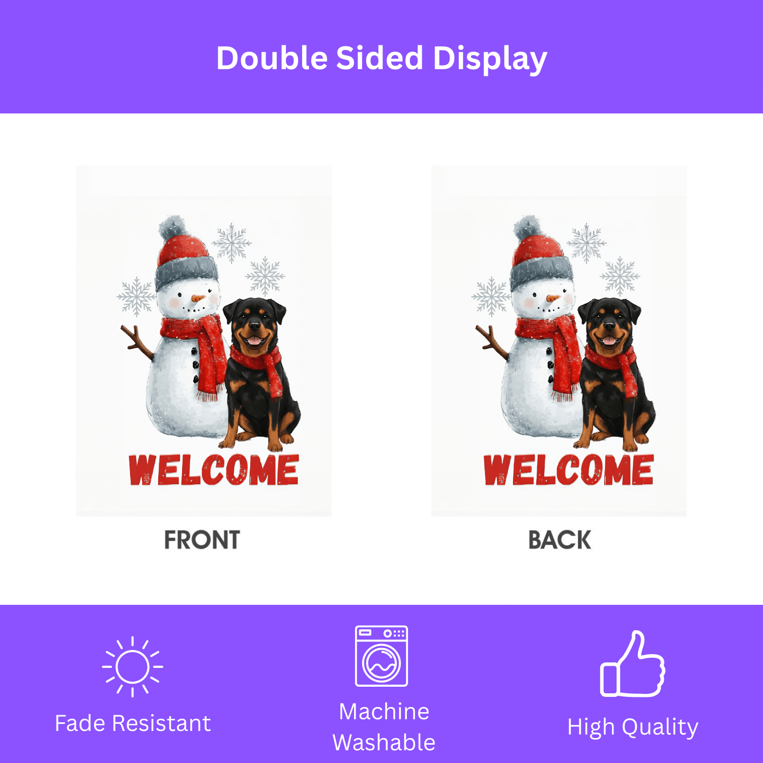 Rottweiler and Snowman Welcome Garden Flag - Image 2