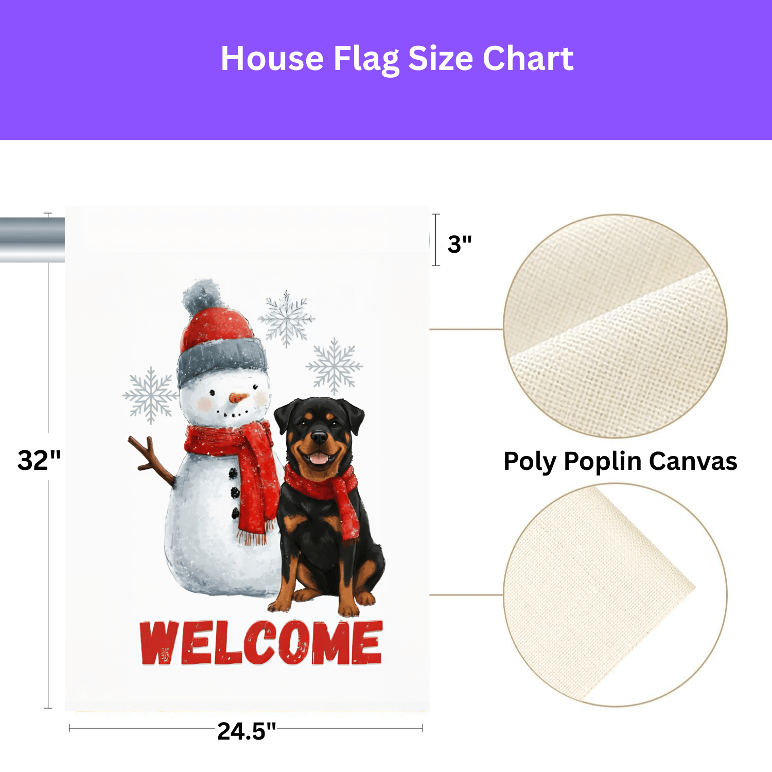 Rottweiler and Snowman Welcome Garden Flag - Image 4