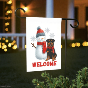 Rottweiler and Snowman Welcome Garden Flag