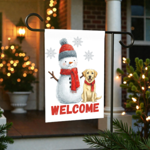 Yellow Labrador Retriever and Snowman Welcome Garden Flag