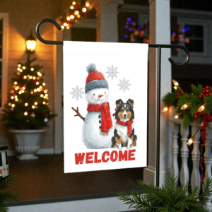 Sheltie and Snowman Welcome Garden Flag