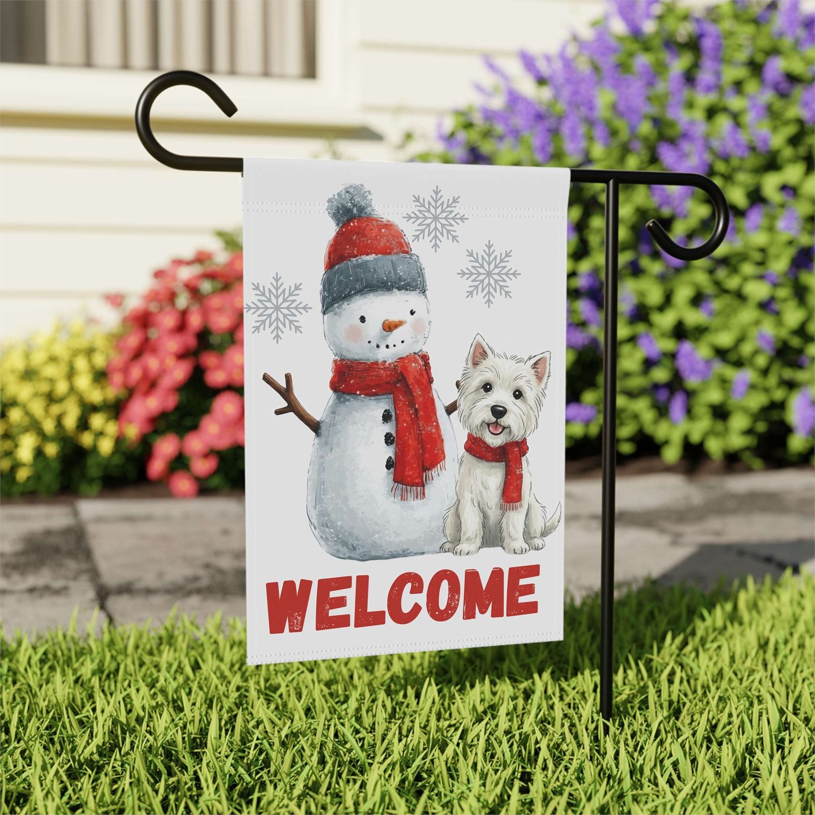 Westie and Snowman Welcome Garden Flag - Image 8
