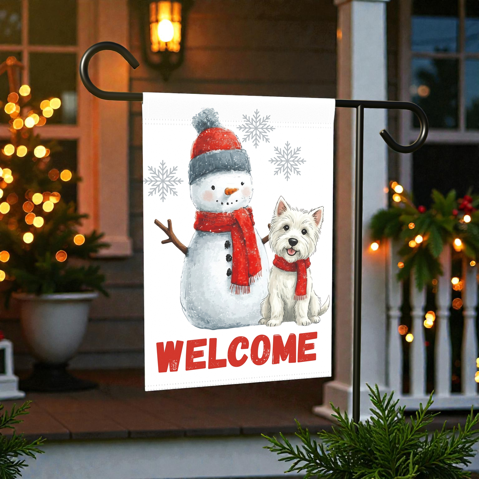 Westie and Snowman Welcome Garden Flag