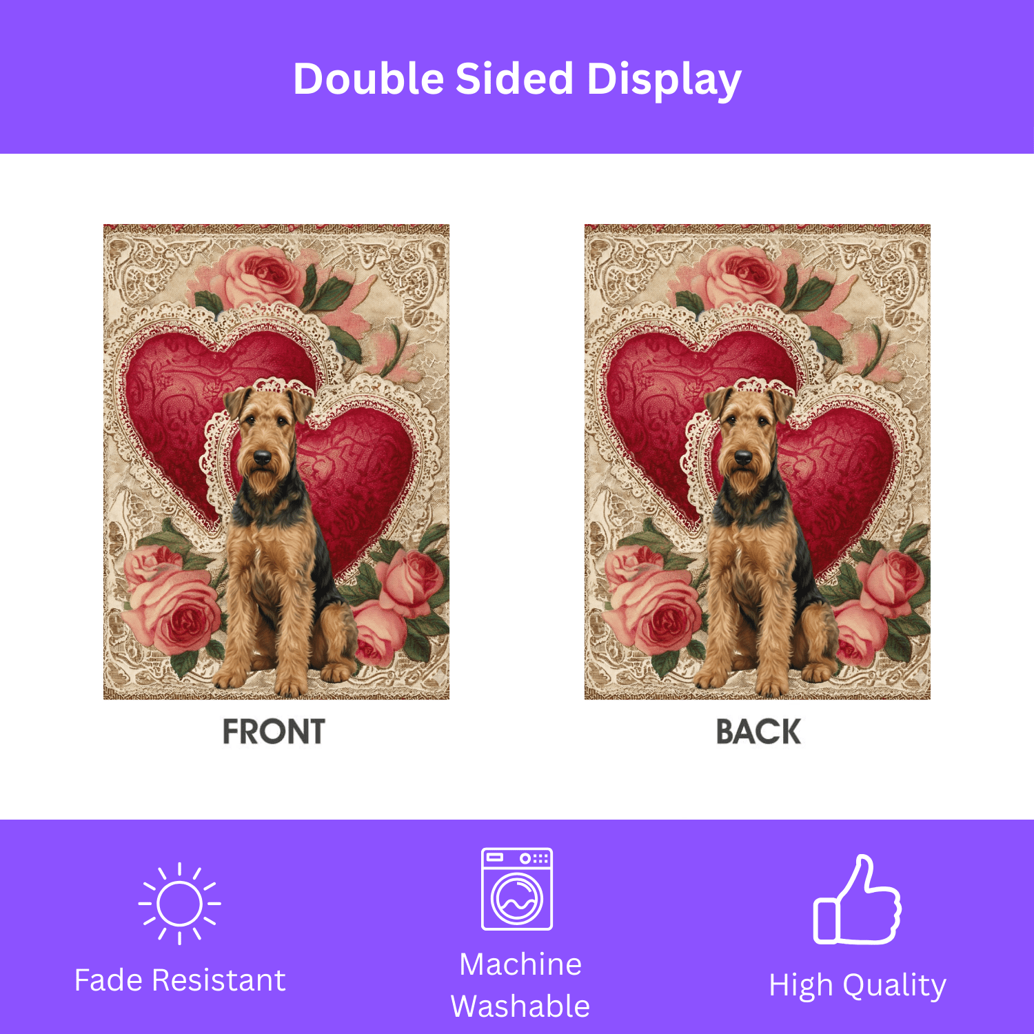 Two Heart Airedale Terrier Valentine Garden Flag - Image 2