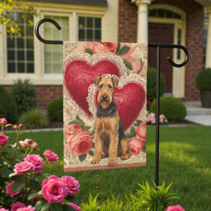 Two Heart Airedale Terrier Valentine Garden Flag