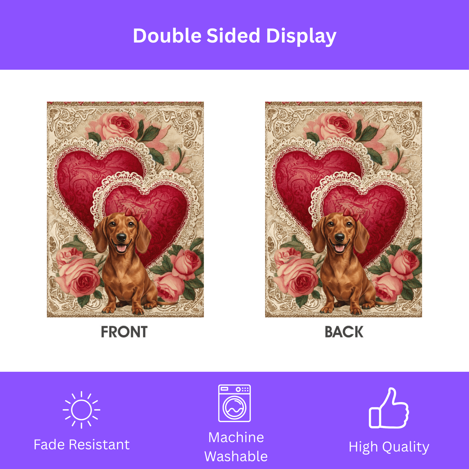 Two Heart Dachshund Valentine Garden Flag - Image 2