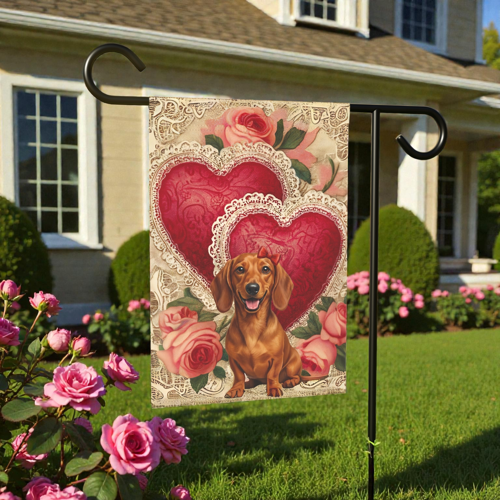 Two Heart Dachshund Valentine Garden Flag - Image 5