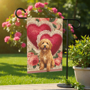 Two Heart Golden Noodle Valentine Garden Flag
