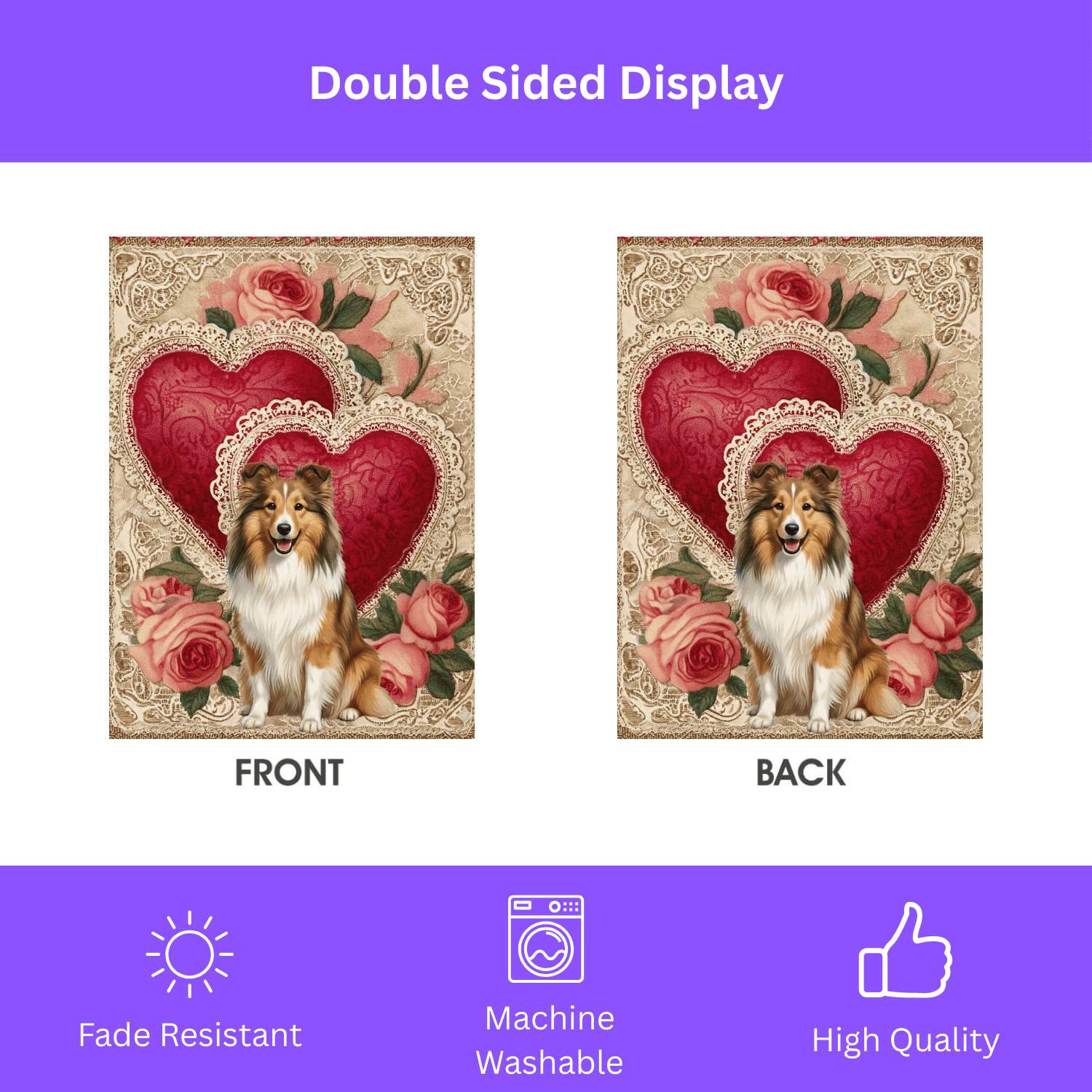 Two Heart Sheltie Valentine Garden Flag - Image 2