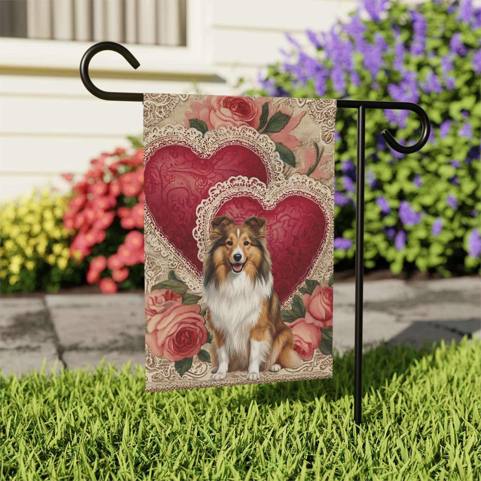 Two Heart Sheltie Valentine Garden Flag - Image 8