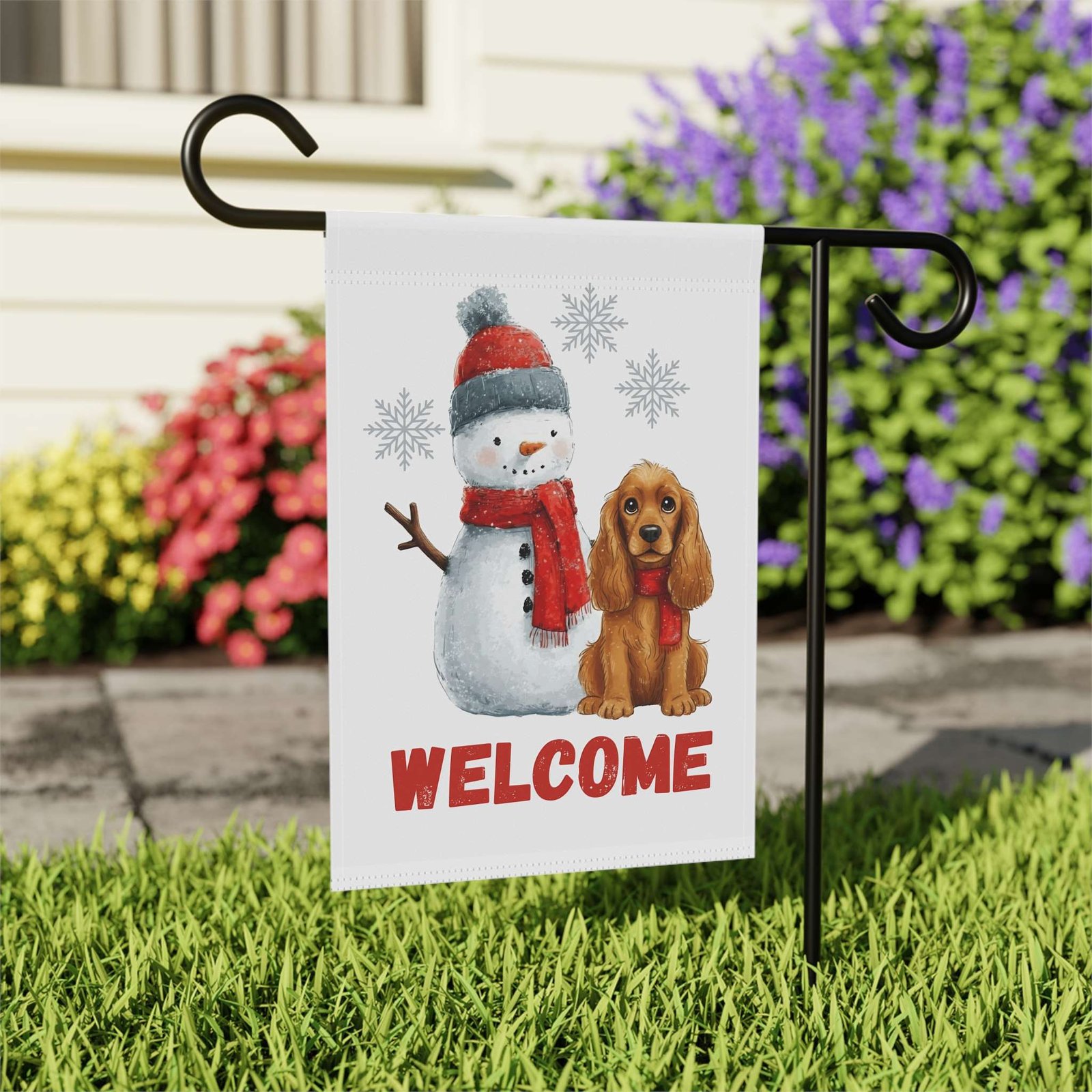 Cocker Spaniel and Snowman Welcome Garden Flag - Image 8